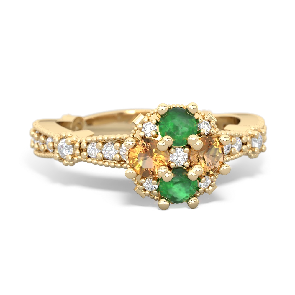 Emerald Sparkling Tiara Cluster 14K Yellow Gold ring R26293RD