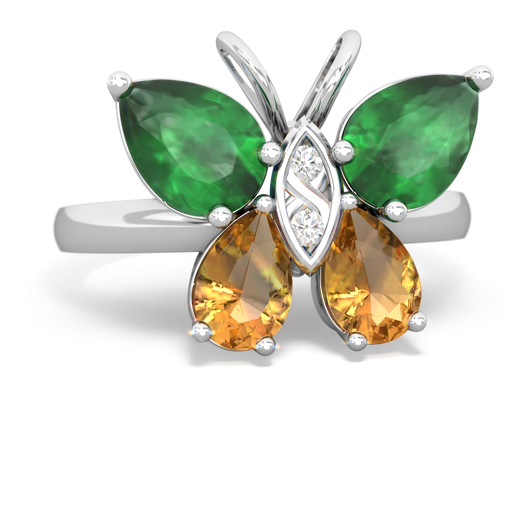 Emerald Butterfly 14K White Gold ring R2215