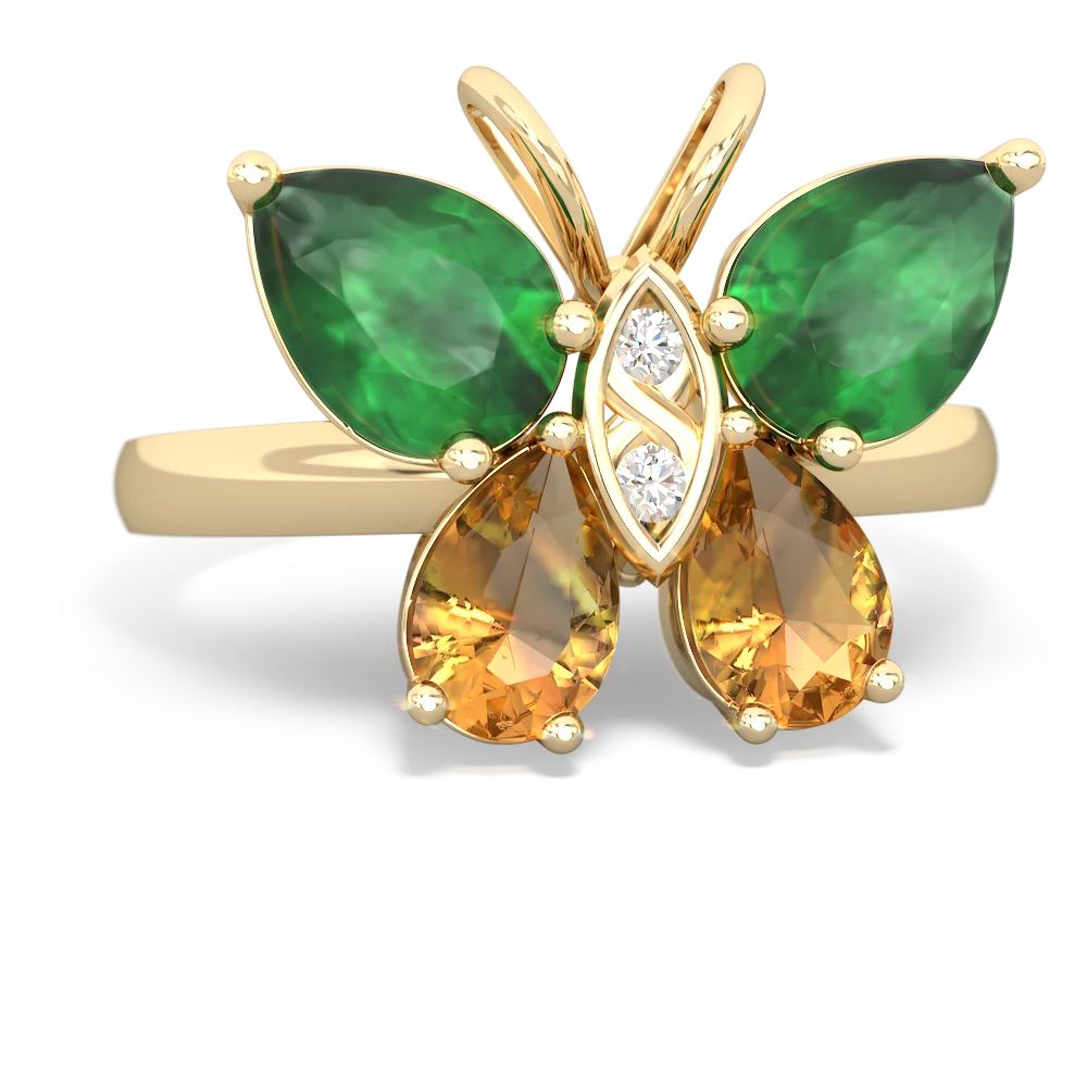 Emerald Butterfly 14K Yellow Gold ring R2215