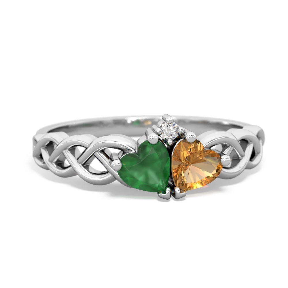 Emerald Heart To Heart Braid 14K White Gold ring R5870