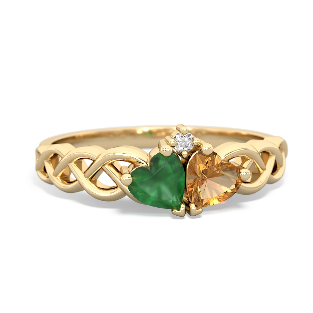 Emerald Heart To Heart Braid 14K Yellow Gold ring R5870