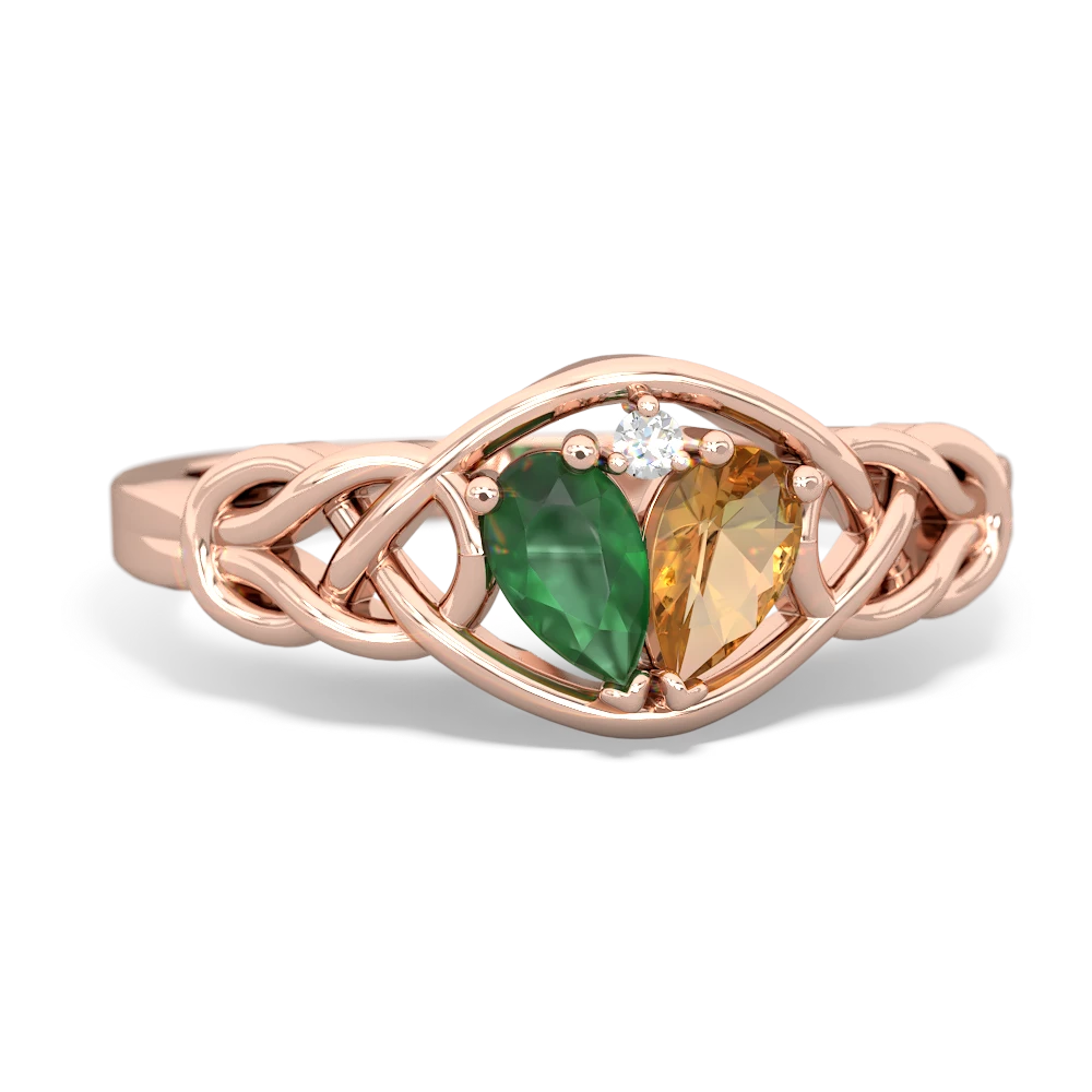 Emerald Celtic Love Knot 14K Rose Gold ring R5420