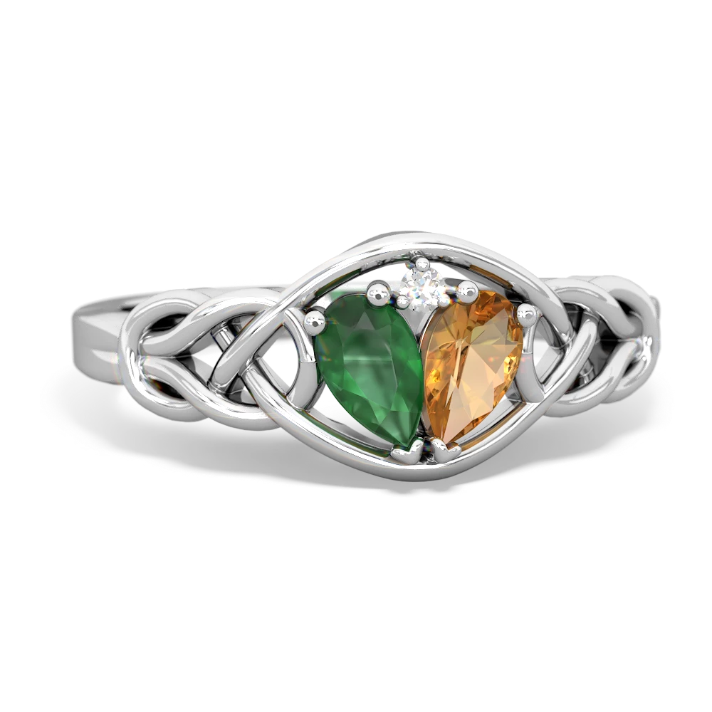 Emerald Celtic Love Knot 14K White Gold ring R5420