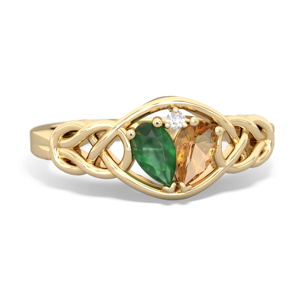 Emerald Celtic Love Knot 14K Yellow Gold ring R5420