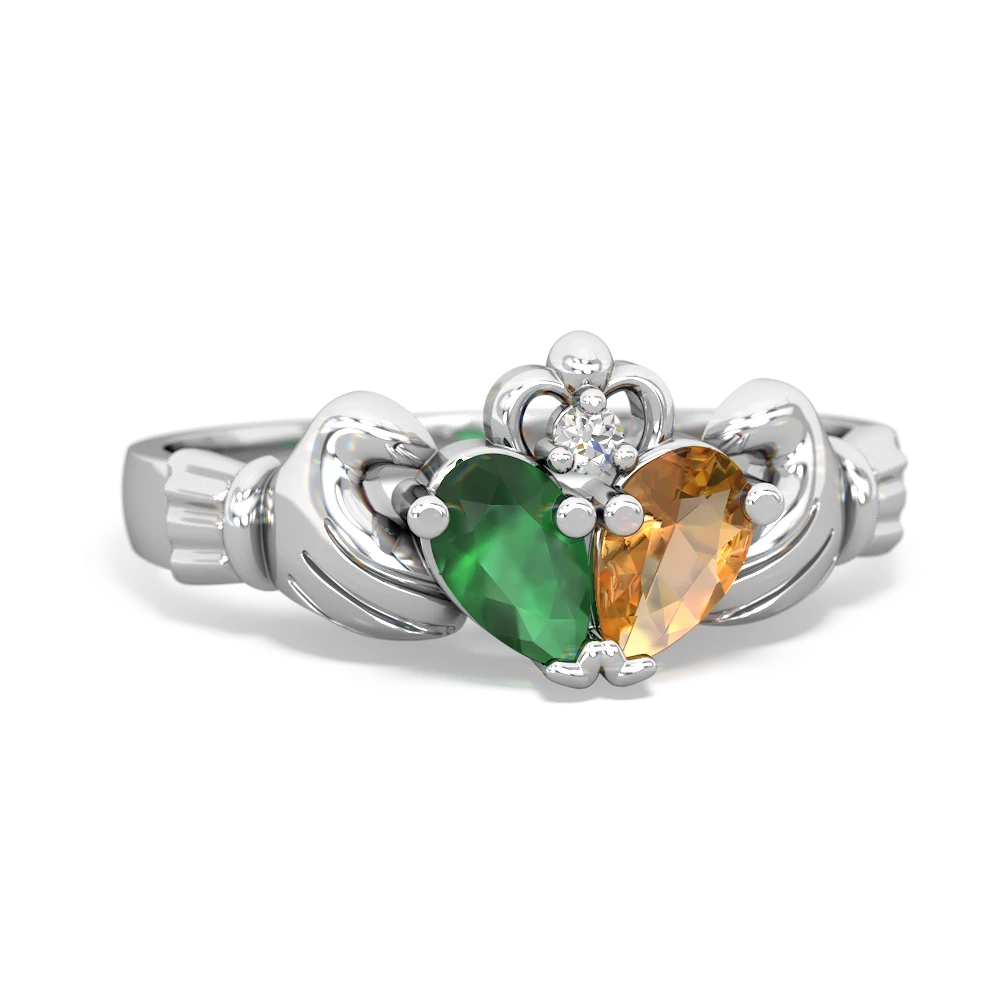 Emerald 'Our Heart' Claddagh 14K White Gold ring R2388