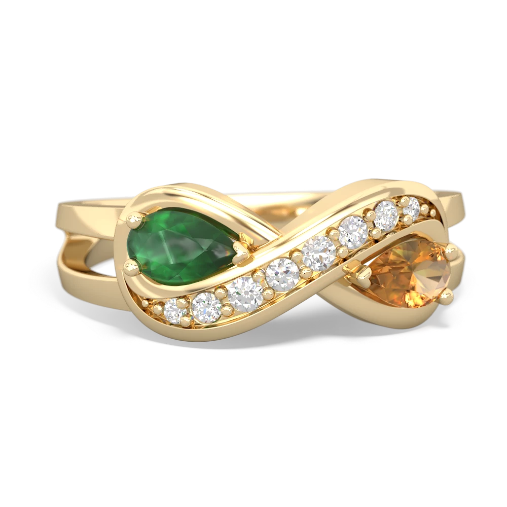 Emerald Diamond Infinity 14K Yellow Gold ring R5390