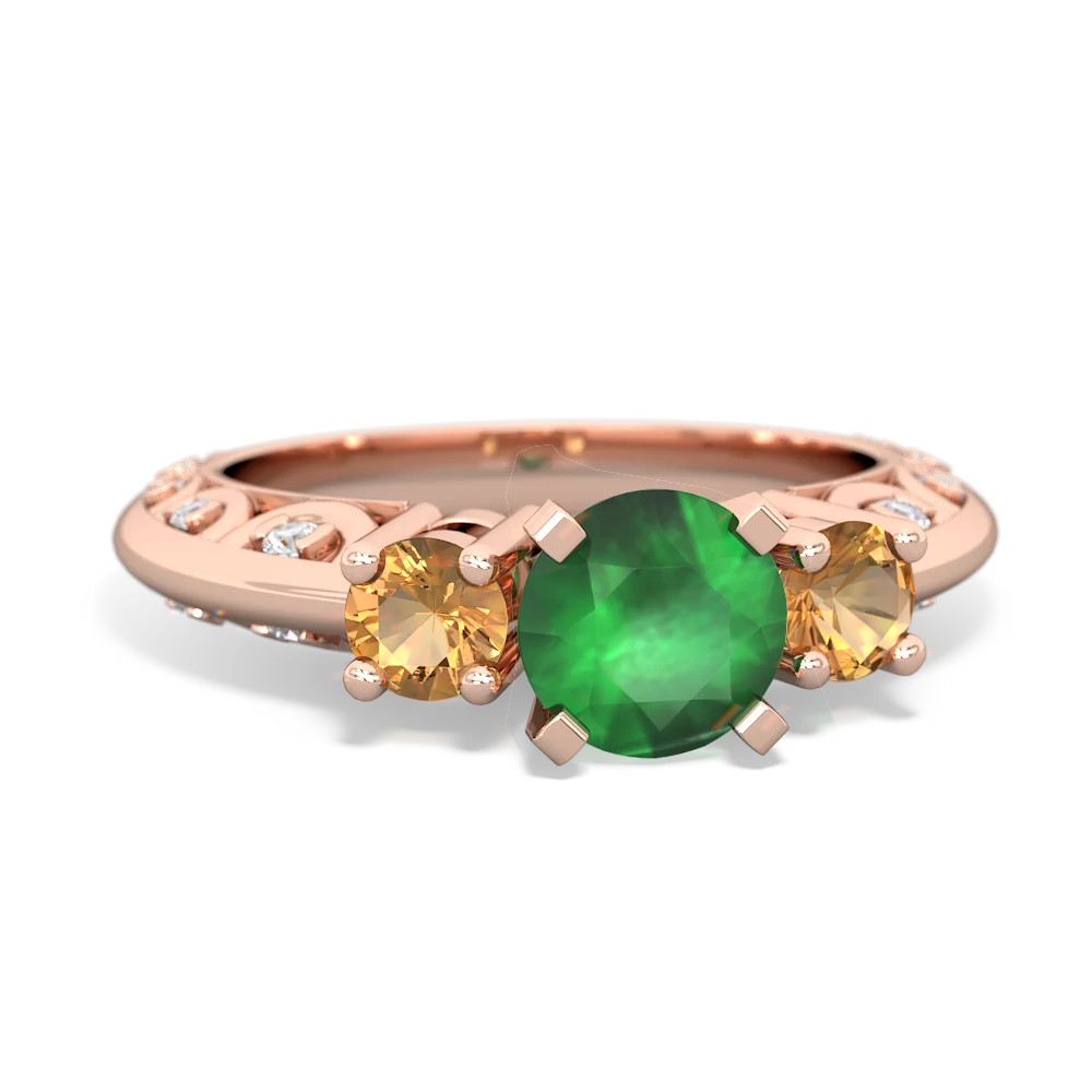 Emerald Art Deco Eternal Embrace Engagement 14K Rose Gold ring C2003