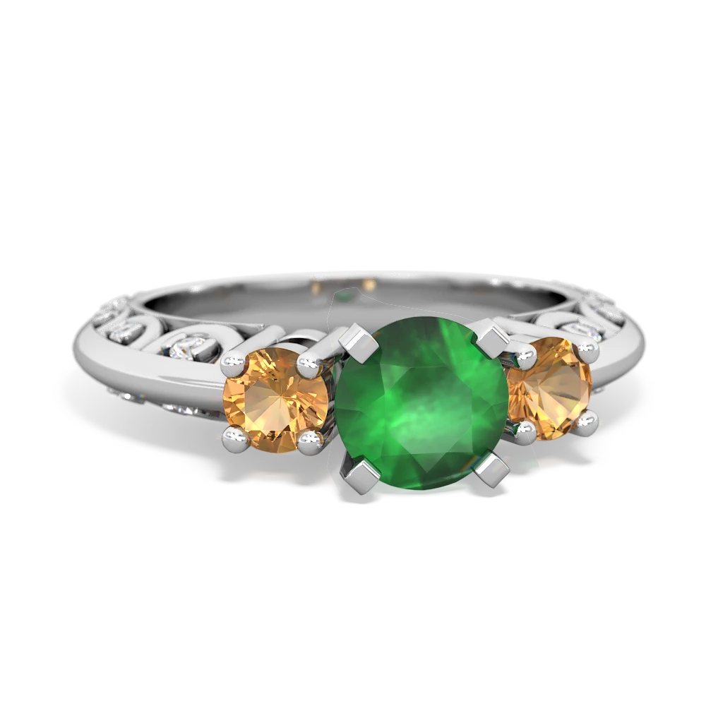 Emerald Art Deco Eternal Embrace Engagement 14K White Gold ring C2003