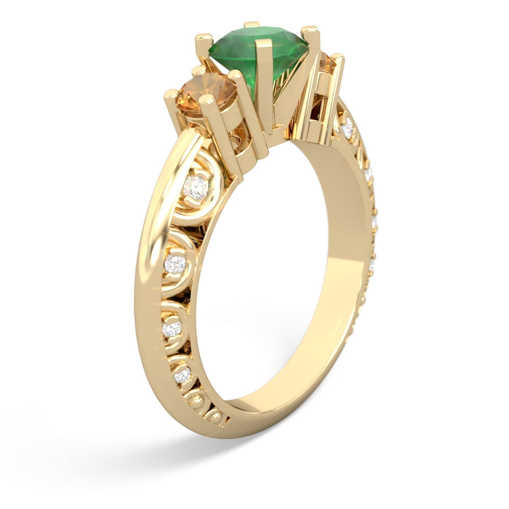 Emerald Art Deco Eternal Embrace Engagement 14K Yellow Gold ring C2003