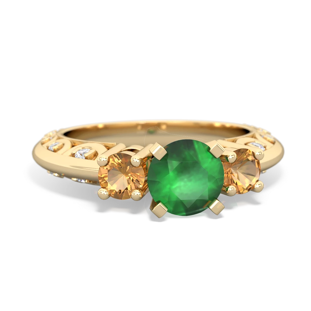 Emerald Art Deco Eternal Embrace Engagement 14K Yellow Gold ring C2003