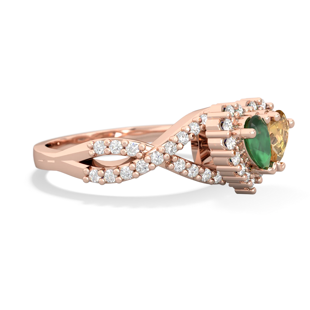 Emerald Diamond Twist 'One Heart' 14K Rose Gold ring R2640HRT