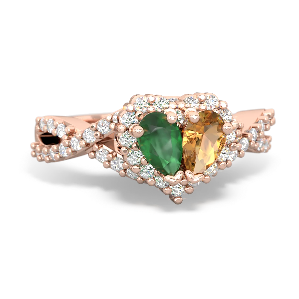 Emerald Diamond Twist 'One Heart' 14K Rose Gold ring R2640HRT