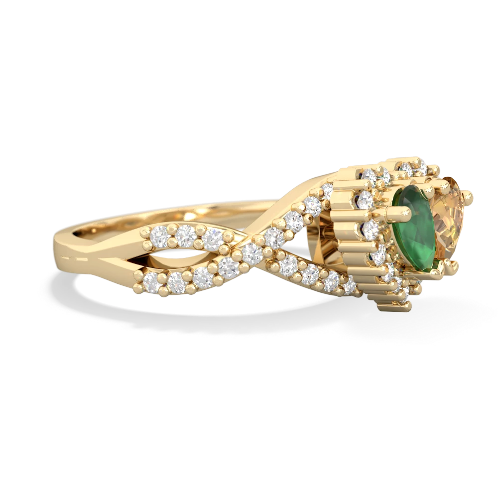 Emerald Diamond Twist 'One Heart' 14K Yellow Gold ring R2640HRT