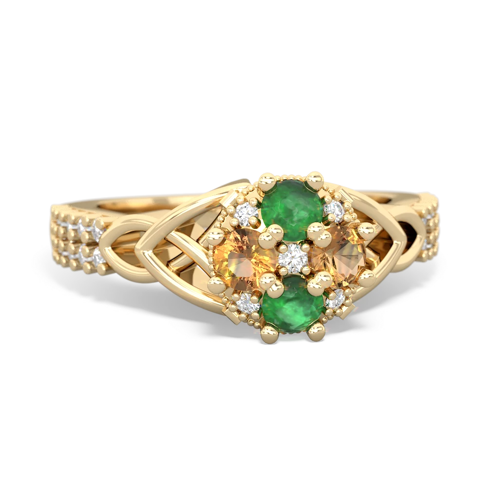 Emerald Celtic Knot Cluster Engagement 14K Yellow Gold ring R26443RD