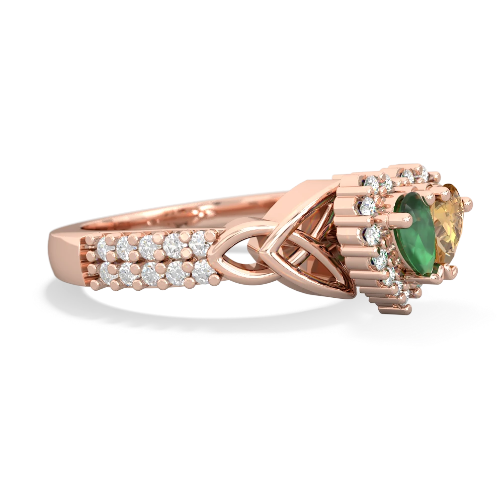 Emerald Celtic Knot Two Hearts As One 14K Rose Gold ring R2644HRT