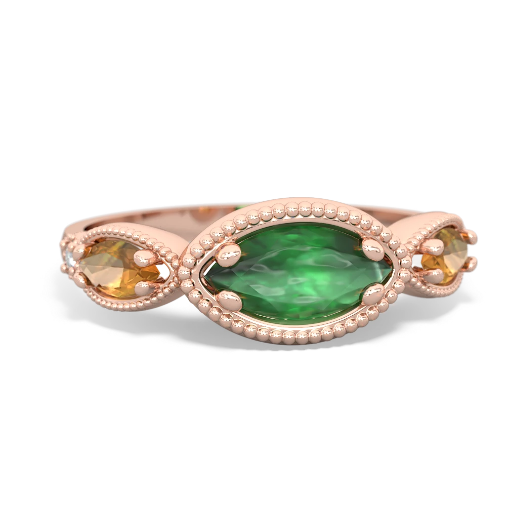 Emerald Milgrain Marquise 14K Rose Gold ring R5700