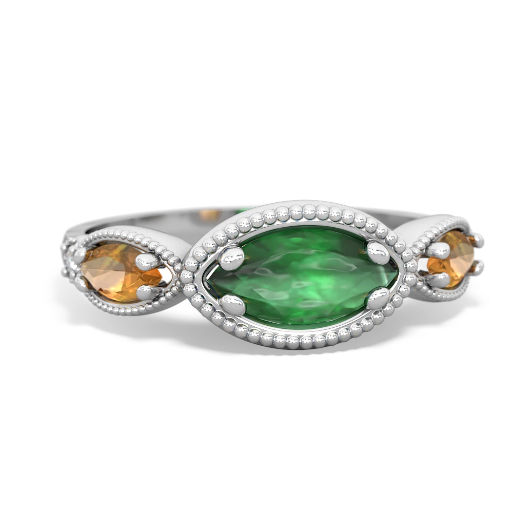 Emerald Milgrain Marquise 14K White Gold ring R5700