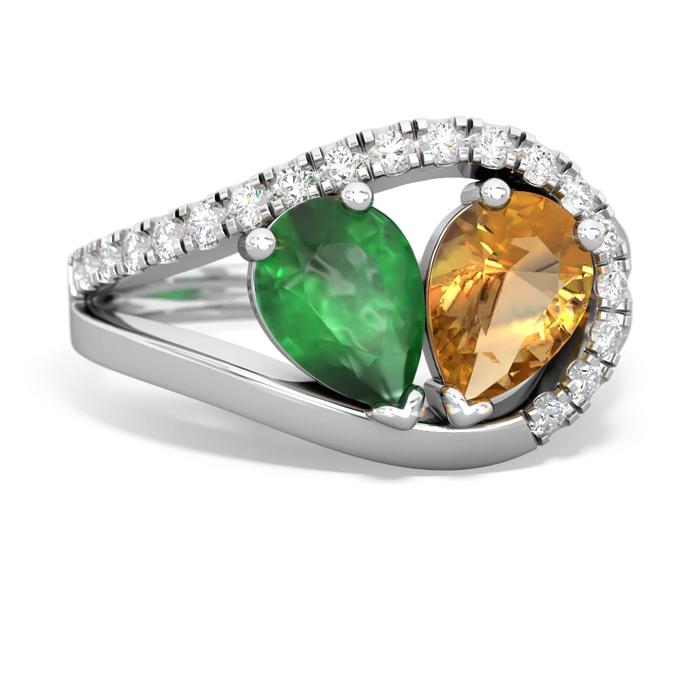 Emerald Nestled Heart Keepsake 14K White Gold ring R5650