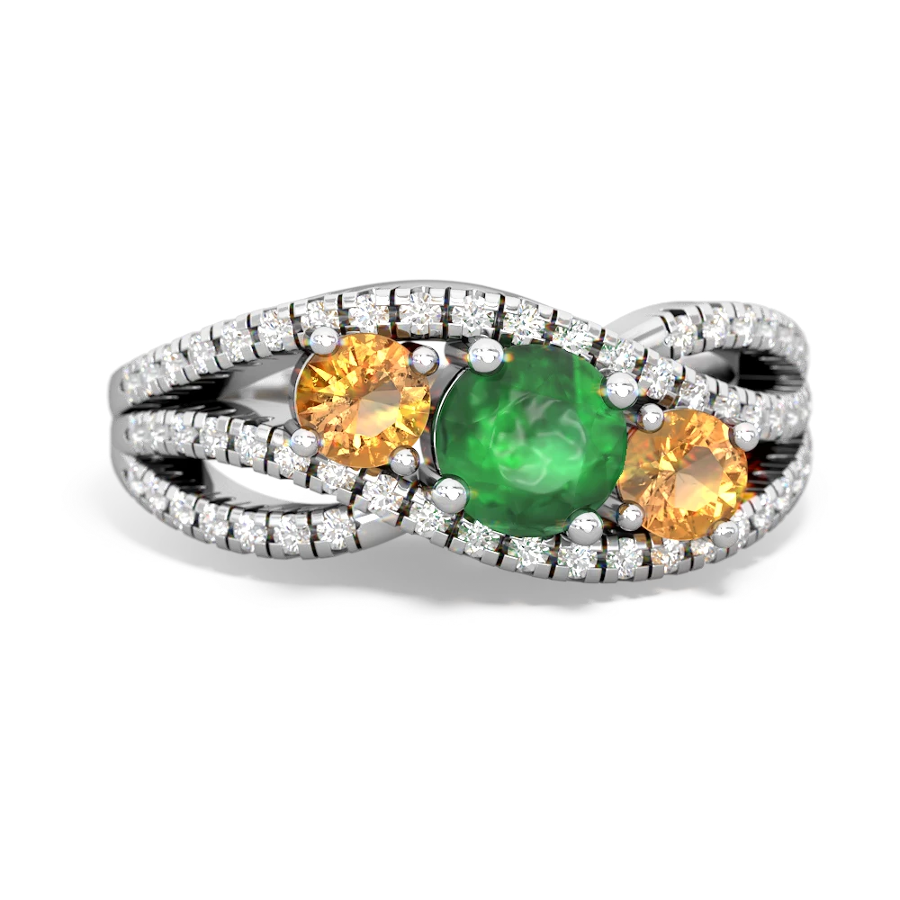 Emerald Three Stone Aurora 14K White Gold ring R3080