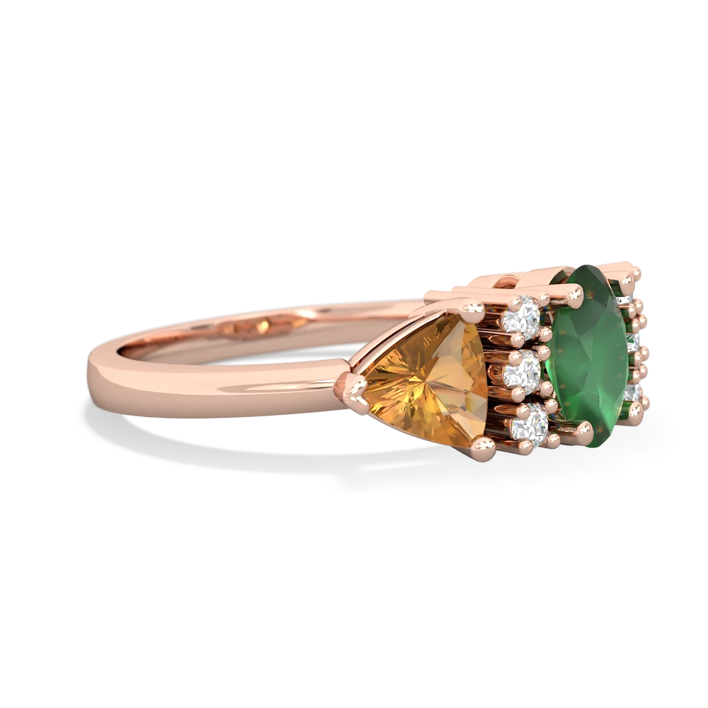 Emerald Antique Style Three Stone 14K Rose Gold ring R2186