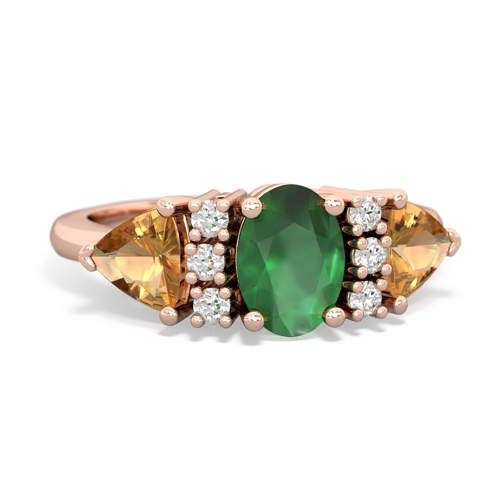 Emerald Antique Style Three Stone 14K Rose Gold ring R2186