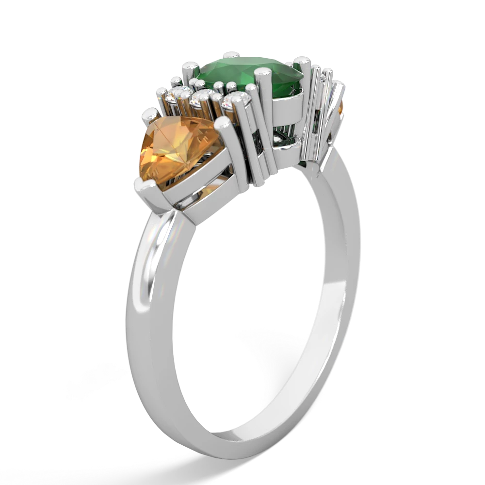 Emerald Antique Style Three Stone 14K White Gold ring R2186