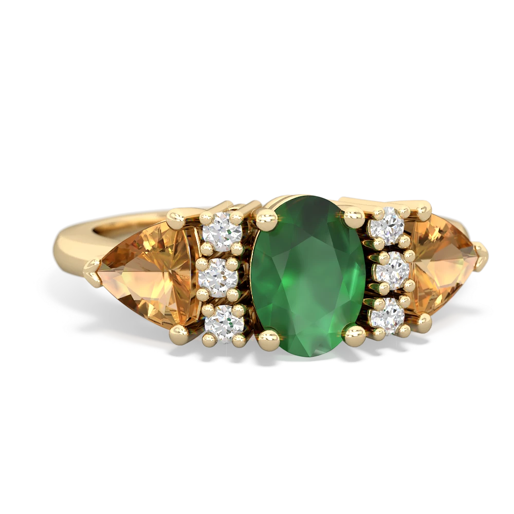 Emerald Antique Style Three Stone 14K Yellow Gold ring R2186