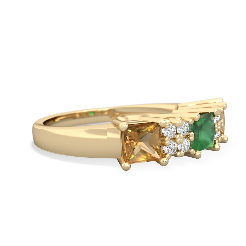 Emerald Three Stone Diamond Cluster 14K Yellow Gold ring R2592