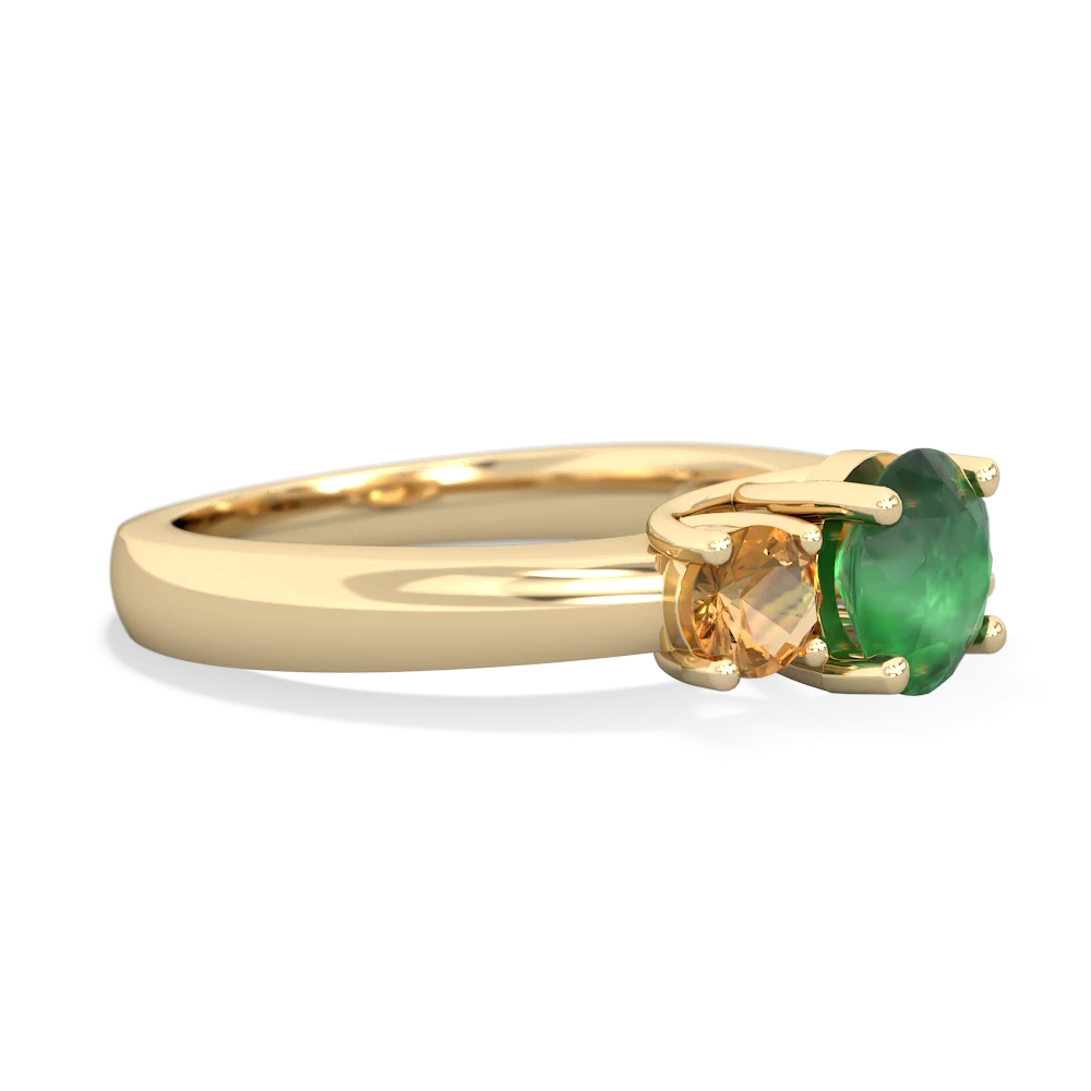 Emerald Three Stone Round Trellis 14K Yellow Gold ring R4018