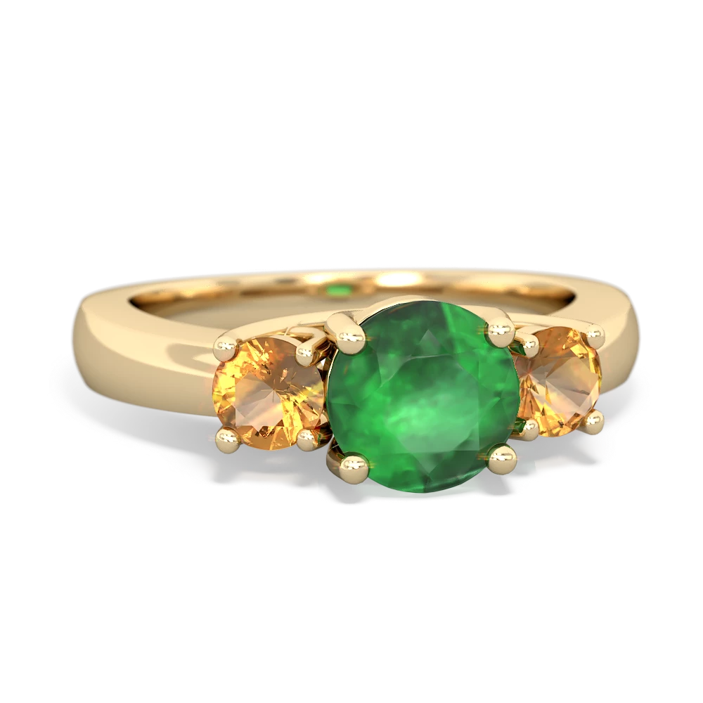 Emerald Three Stone Round Trellis 14K Yellow Gold ring R4018