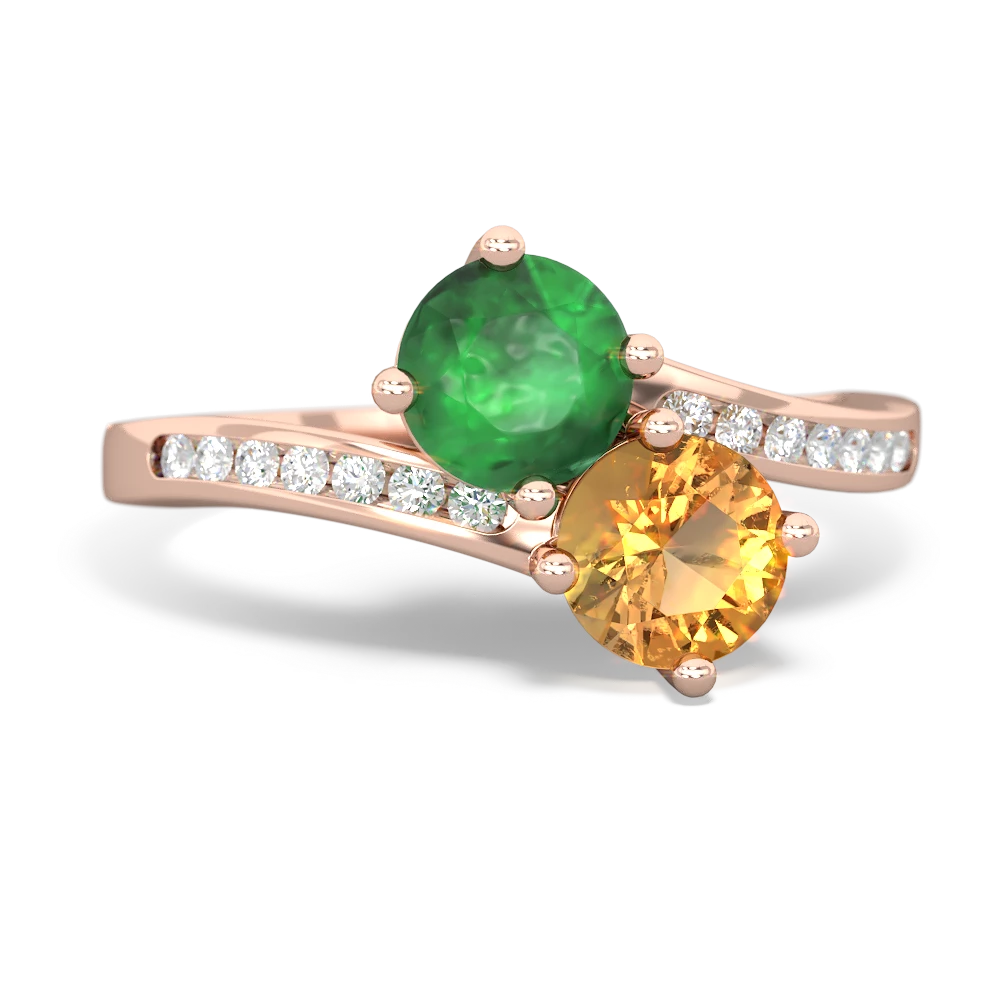 Emerald Channel Set Two Stone 14K Rose Gold ring R5303