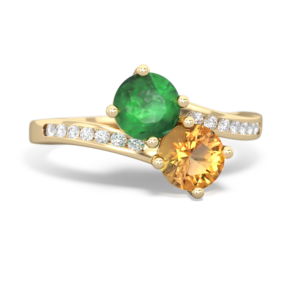 Emerald Channel Set Two Stone 14K Yellow Gold ring R5303