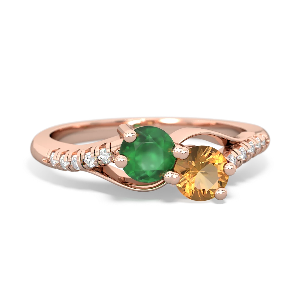 Emerald Infinity Pave Two Stone 14K Rose Gold ring R5285