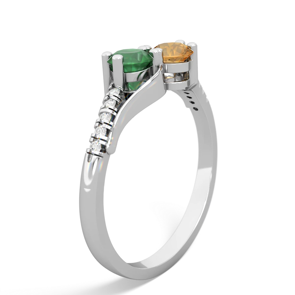 Emerald Infinity Pave Two Stone 14K White Gold ring R5285