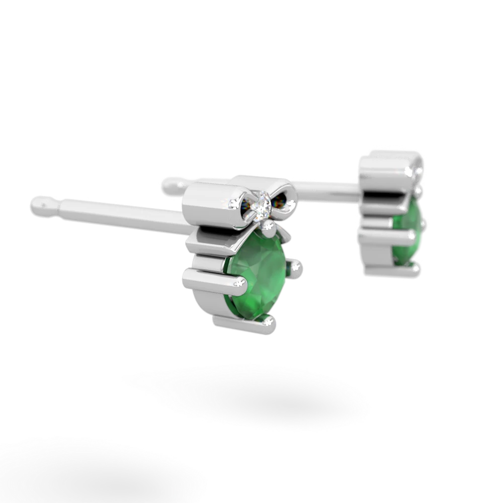 Emerald Diamond Bows 14K White Gold earrings E7002