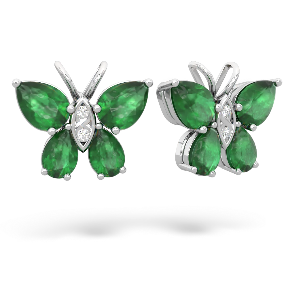 Emerald Butterfly 14K White Gold earrings E2215