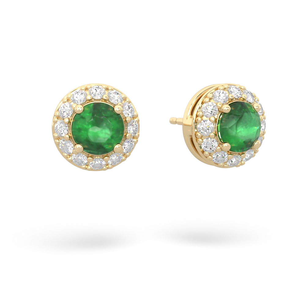 Emerald Diamond Halo 14K Yellow Gold earrings E5370