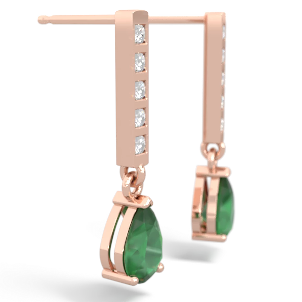 Emerald Art Deco Diamond Drop 14K Rose Gold earrings E5324