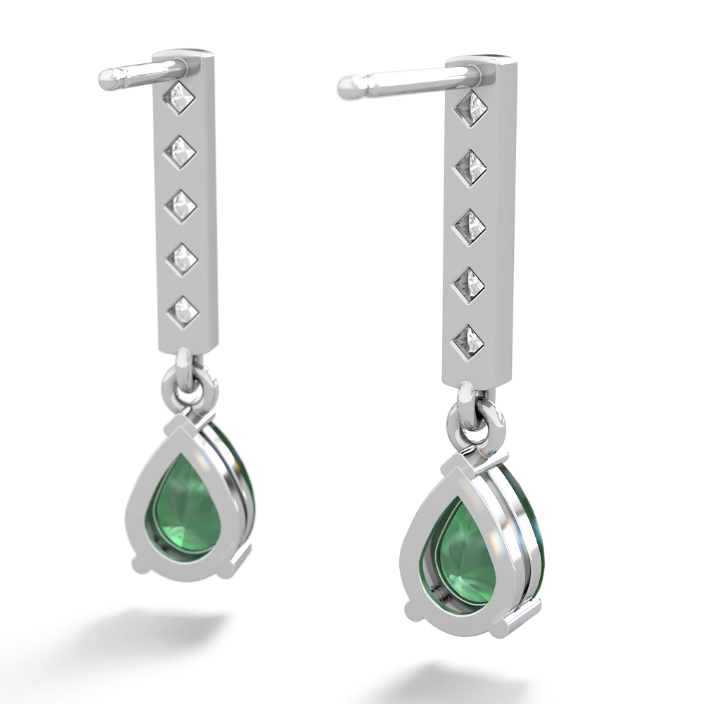 Emerald Art Deco Diamond Drop 14K White Gold earrings E5324