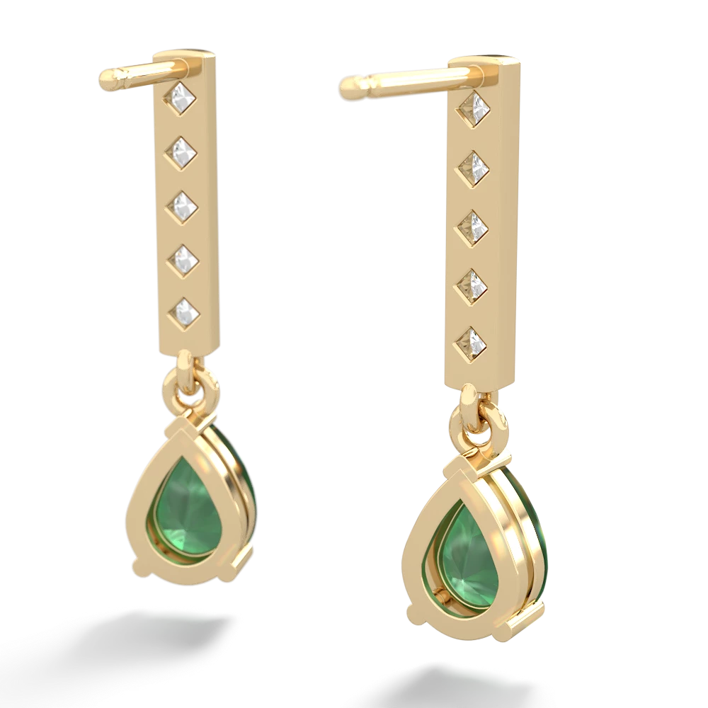 Emerald Art Deco Diamond Drop 14K Yellow Gold earrings E5324