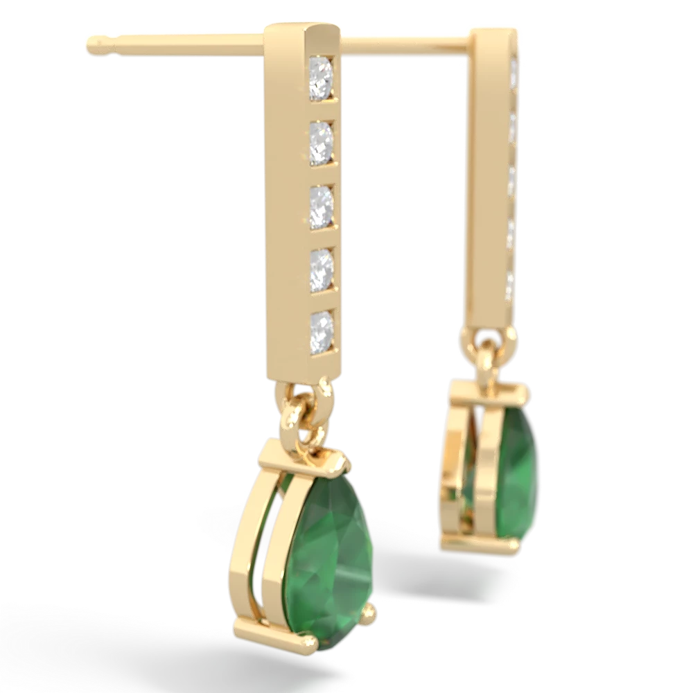 Emerald Art Deco Diamond Drop 14K Yellow Gold earrings E5324
