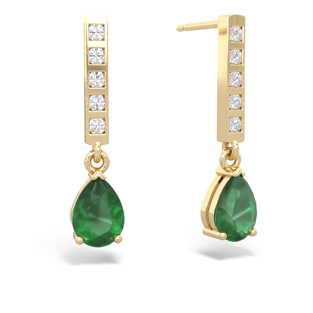 Emerald Art Deco Diamond Drop 14K Yellow Gold earrings E5324