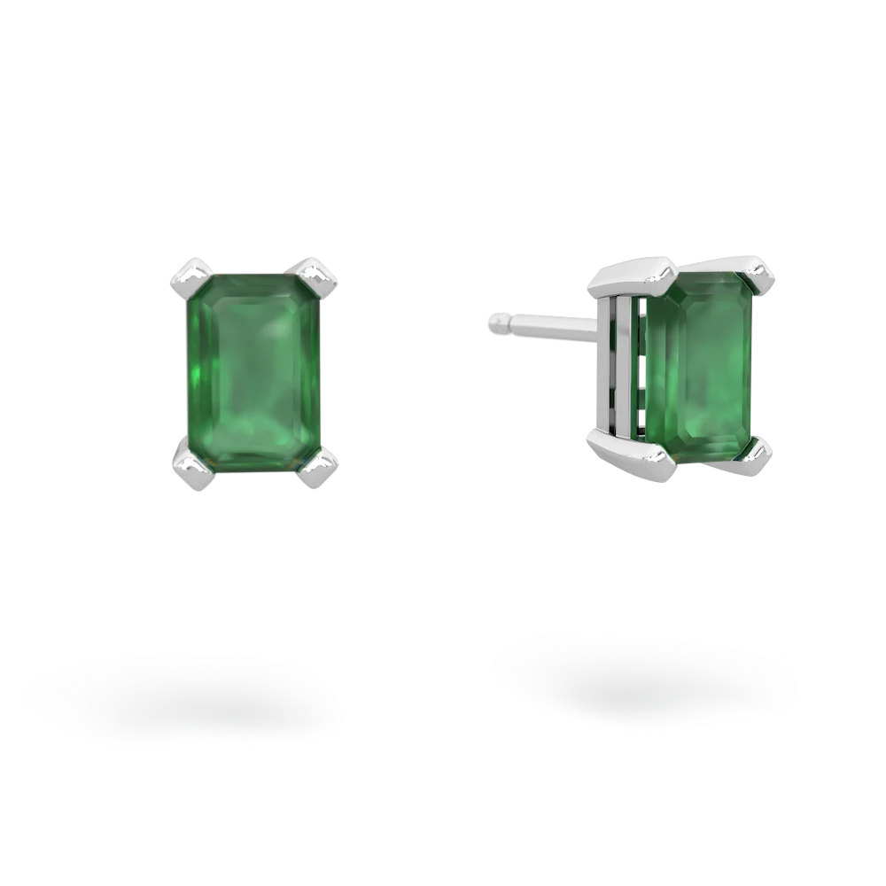 Emerald 6X4mm Emerald-Cut Stud 14K White Gold earrings E1855