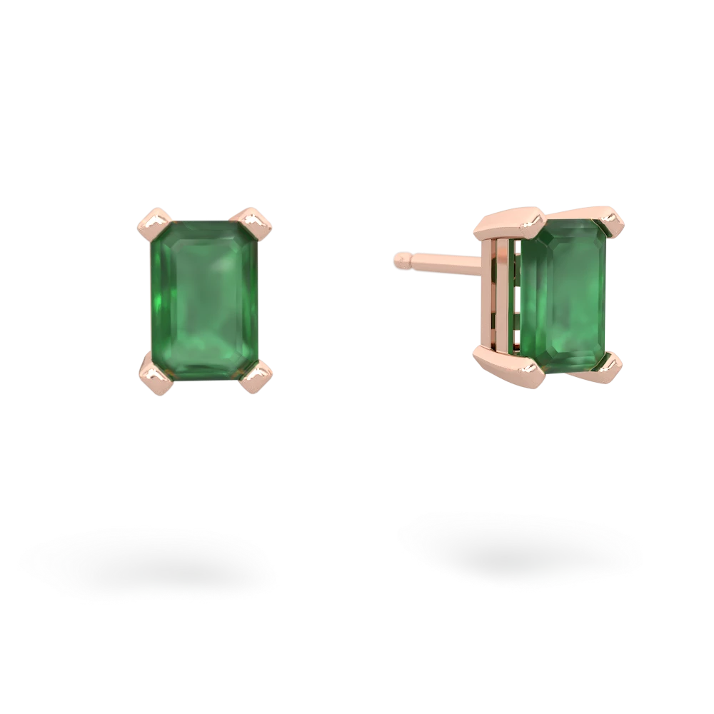 Emerald 6X4mm Emerald-Cut Stud 14K Rose Gold earrings E1855