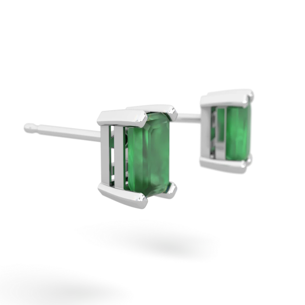 Emerald 6X4mm Emerald-Cut Stud 14K White Gold earrings E1855