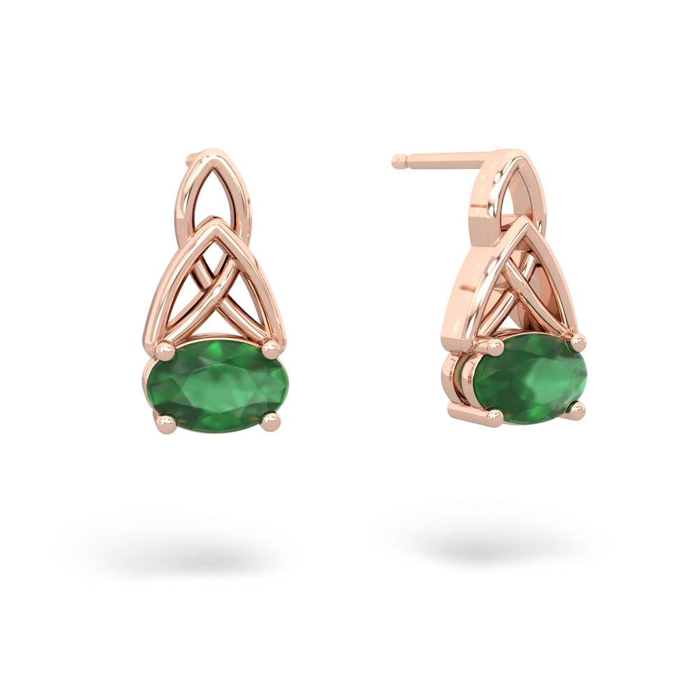 Emerald Celtic Trinity Knot 14K Rose Gold earrings E2389