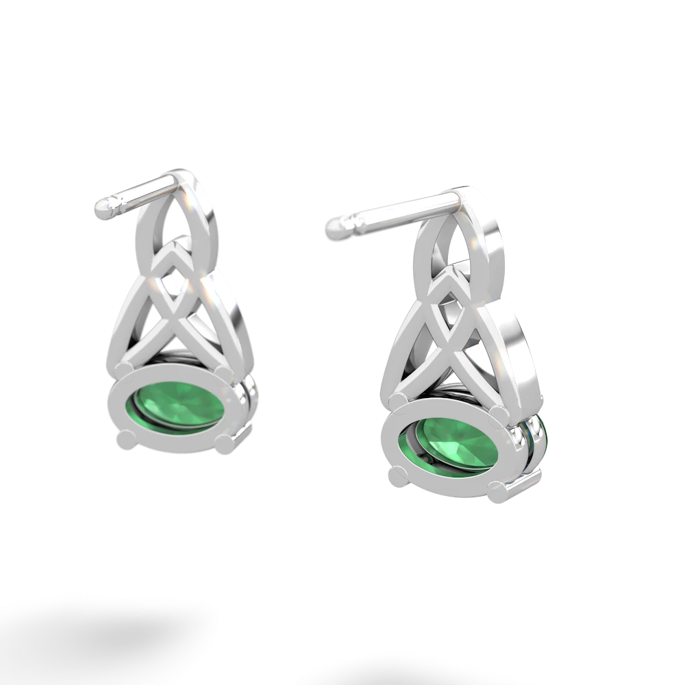 Emerald Celtic Trinity Knot 14K White Gold earrings E2389