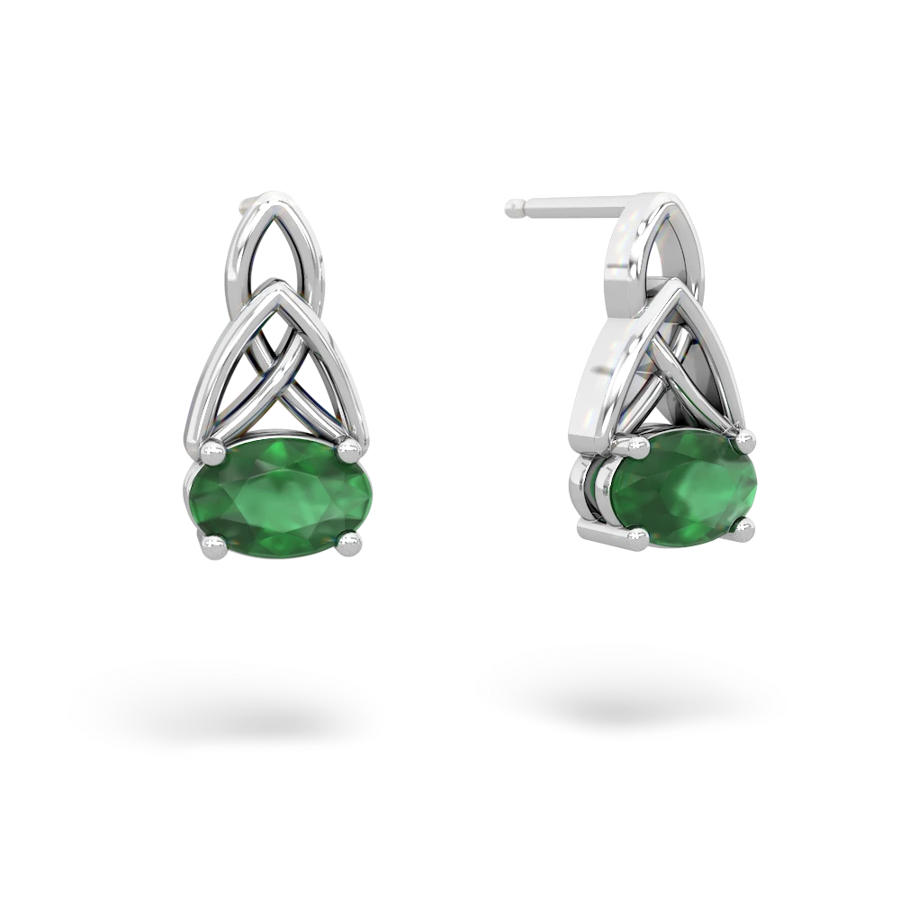 Emerald Celtic Trinity Knot 14K White Gold earrings E2389