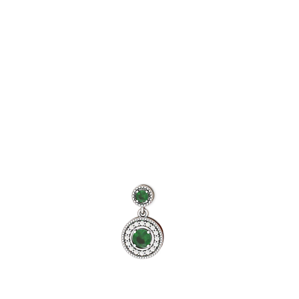 Emerald Halo Dangle 14K White Gold earrings E5319