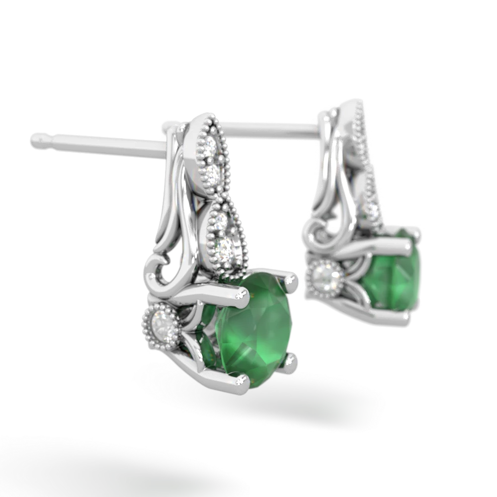 Emerald Antique Elegance 14K White Gold earrings E3100